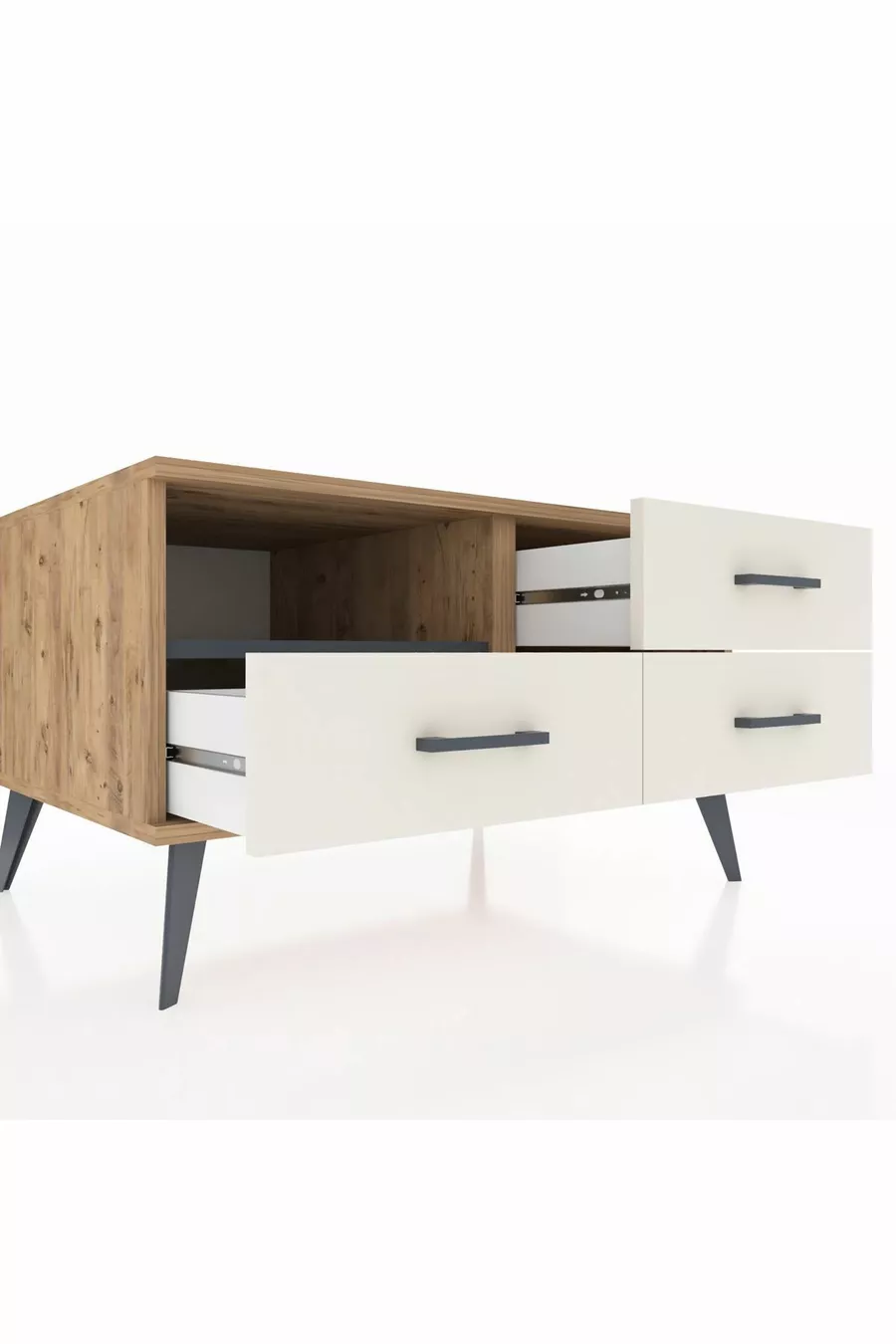 Commode Kronos à une étagère et trois tiroirs Pin-Anthracite/Marbre