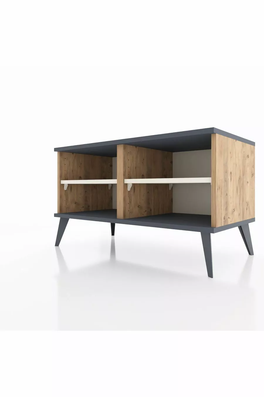 Commode Hyperion 2 étagères Pin-Anthracite/Gris Pierre