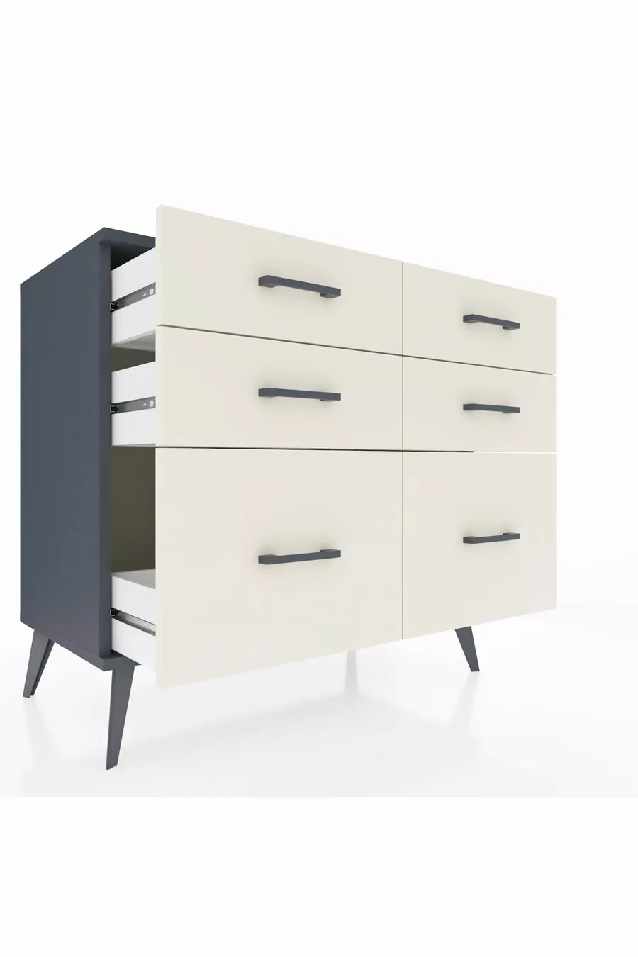 Commode Hyperion 6 tiroirs Anthracite-Anthracite/Pierre de lune