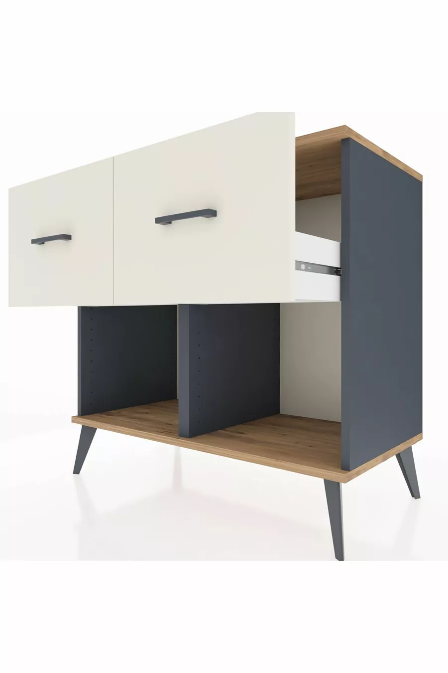 Commode Hyperion 2 tiroirs Anthracite-Sapin/Pierre de lune