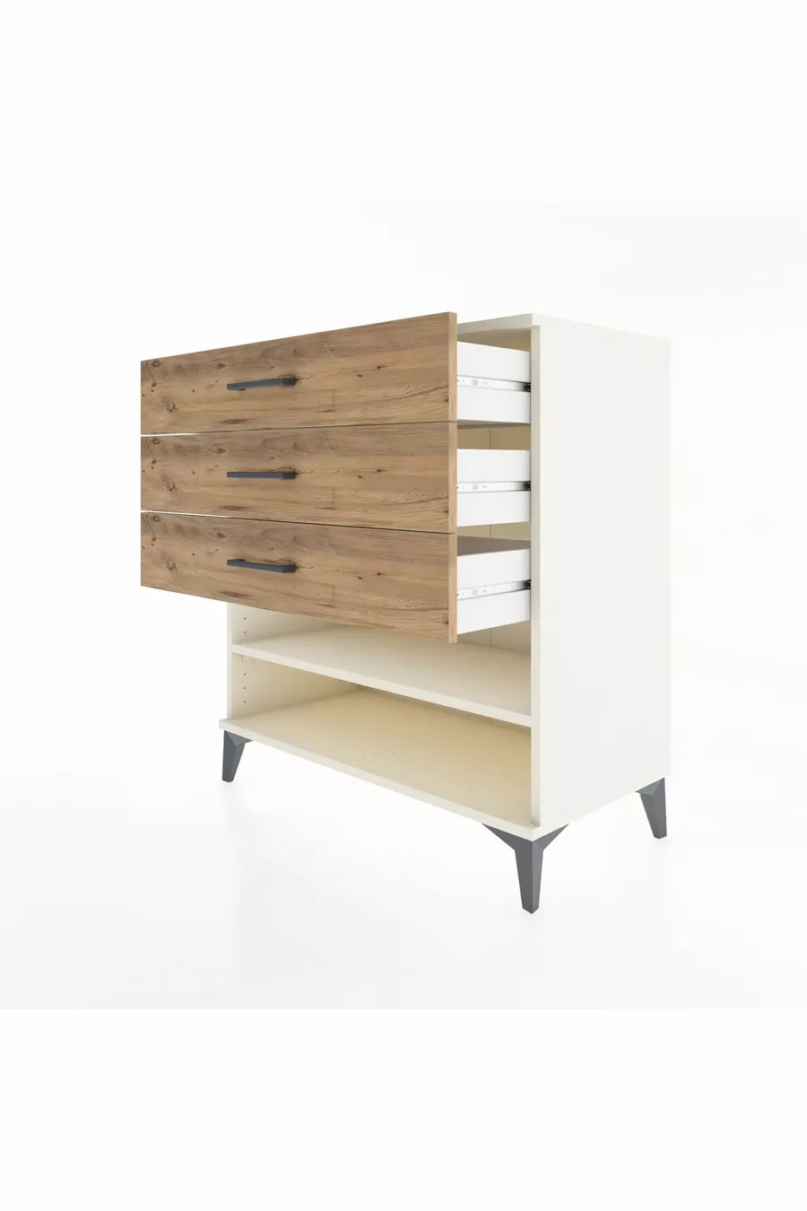 Commode Hyperion à une étagère et 3 tiroirs Pierre de lune-Pin