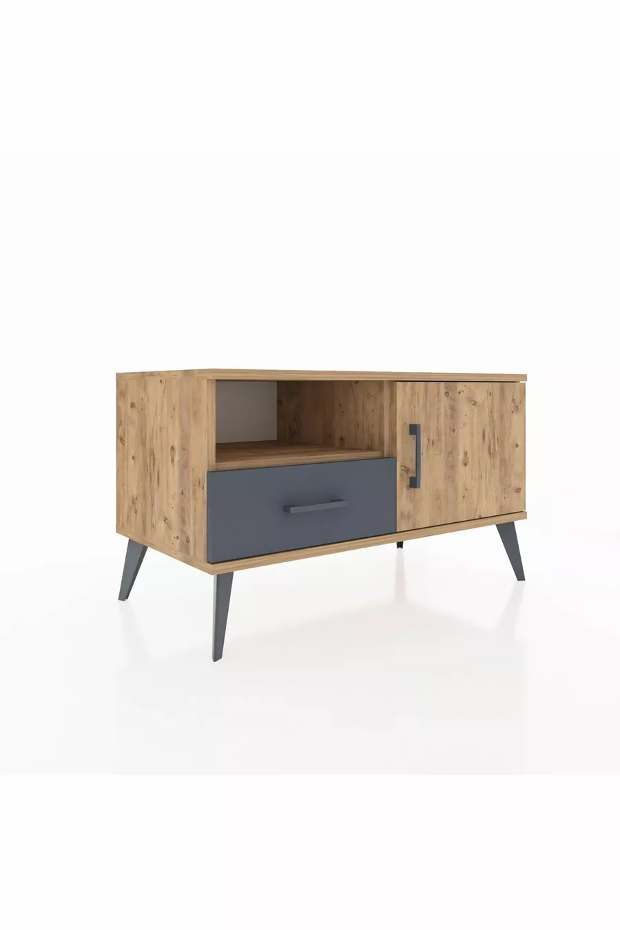 Commode Hyperion avec 2 étagères, 1 tiroir et 1 porte, Pin-Pin/Anthracite