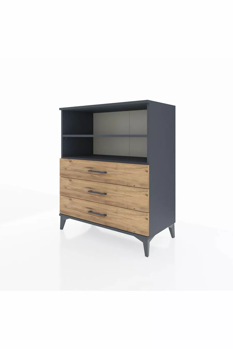 Commode Hyperion 2 étagères 3 tiroirs Anthracite-Pin