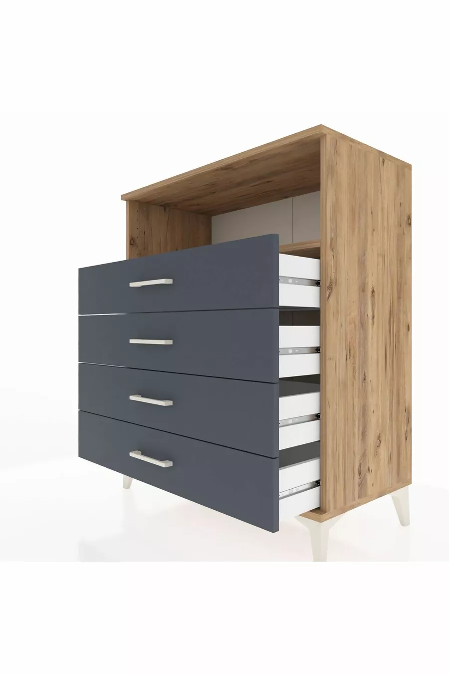 Commode Hyperion à un seul étagère et 4 tiroirs Pin-Anthracite