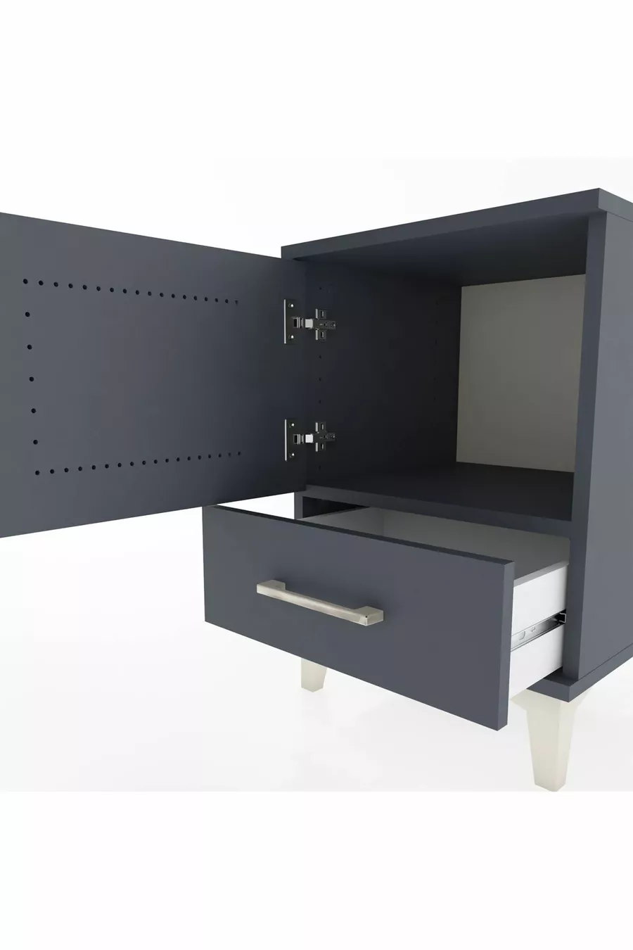 Chevet Hyperion avec une étagère, un tiroir et une porte, Anthracite-Anthracite
