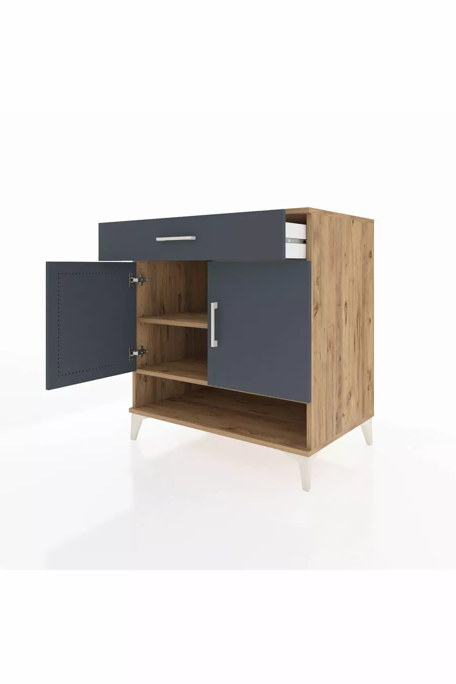 Commode Kronos 2 étagères, 1 tiroir, 2 portes, Pin-Anthracite