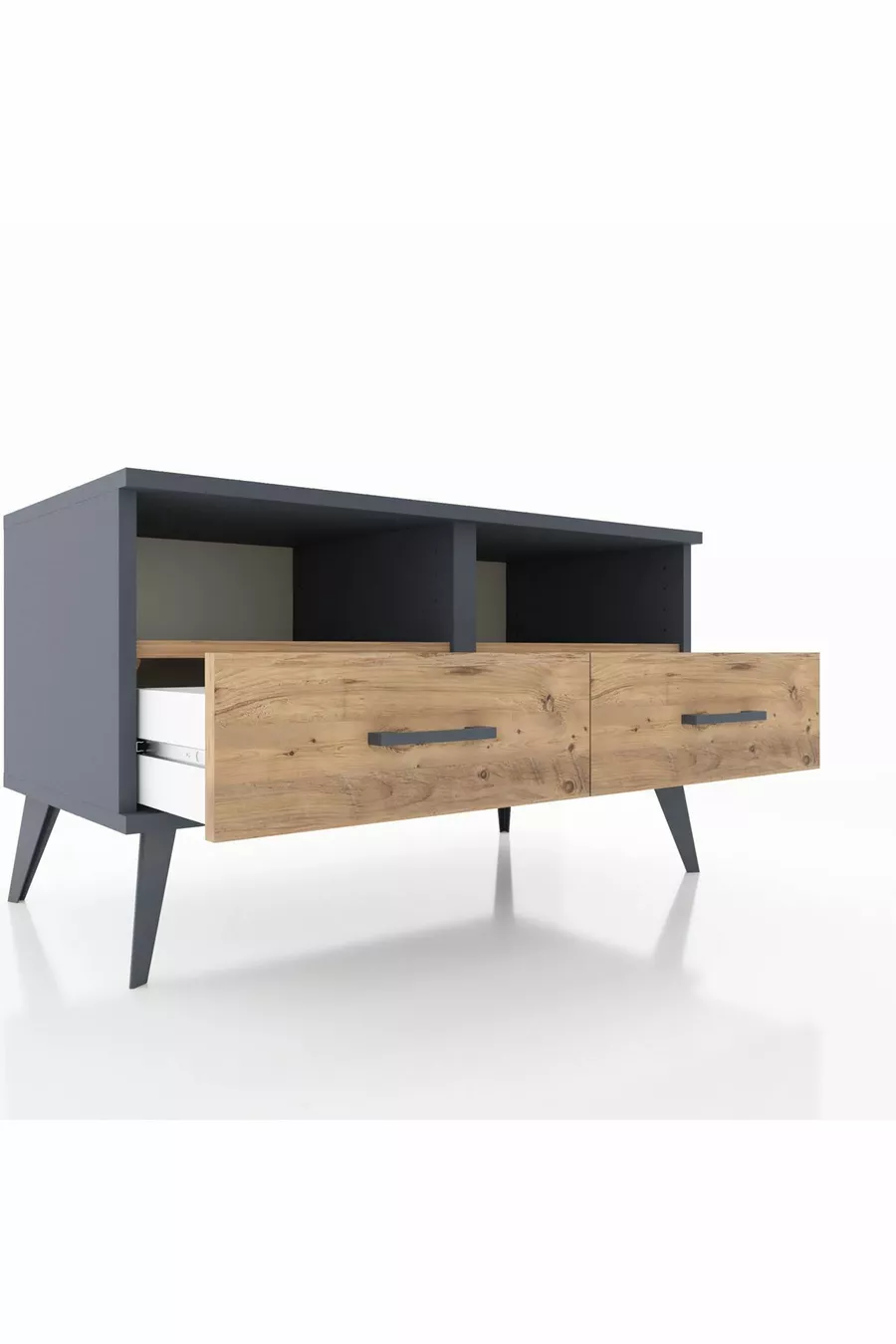 Commode Hyperion 2 étagères 2 tiroirs Anthracite-Pin