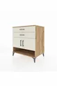 Commode Kronos avec 2 étagères, 2 tiroirs et 2 portes, en pin et pierre de lune