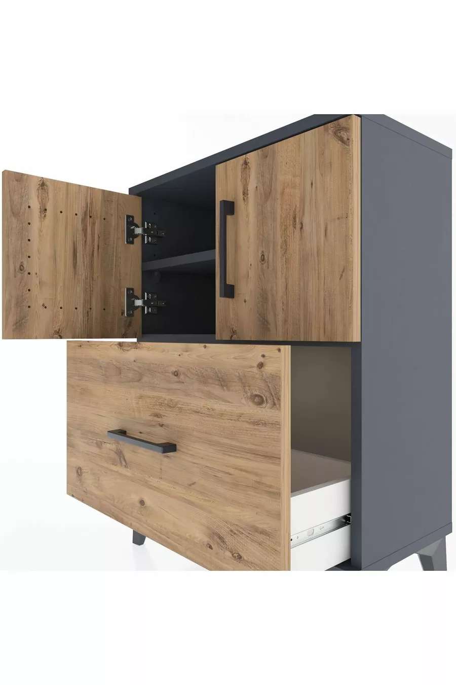Arges Commode 2-Shelf Single Drawer 2-Door Anthracite-Pine