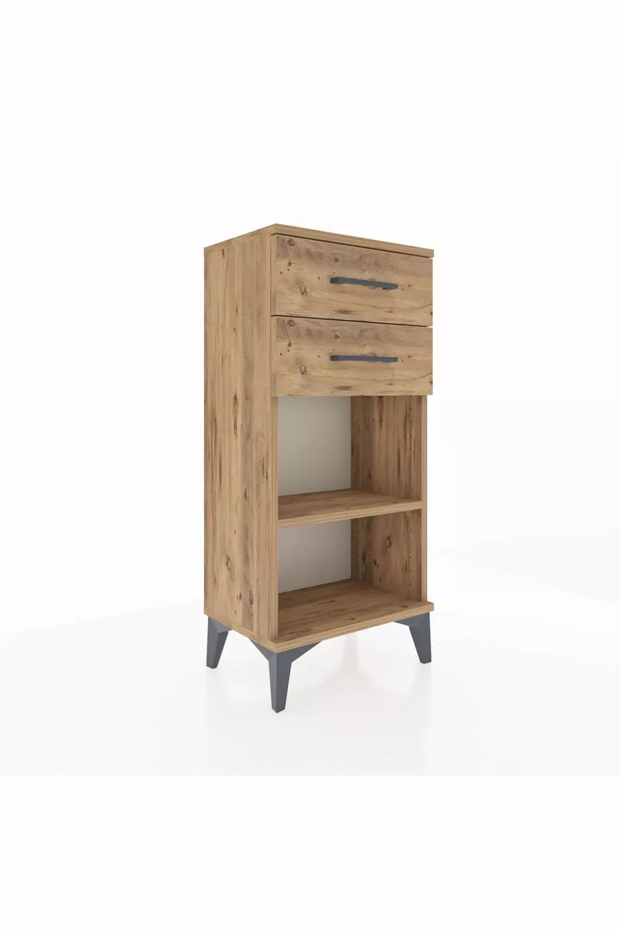 Table de chevet Arges avec une étagère et 2 tiroirs en pin