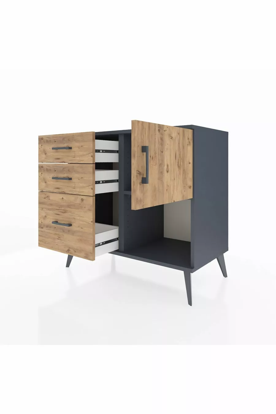 Hyperion Kommode Ein Regal 3 Schubladen Eine Tür Anthrazit-Kiefer