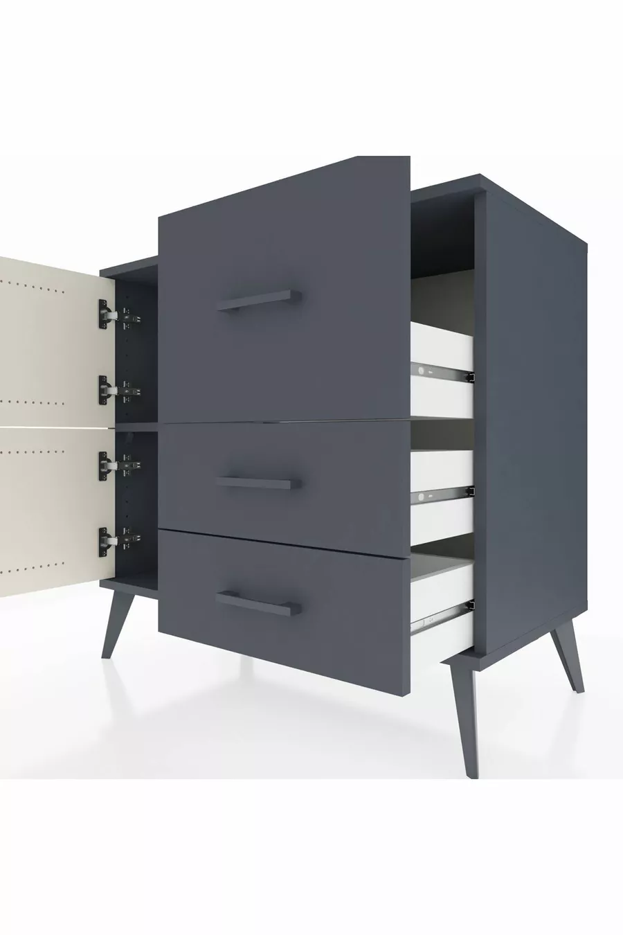 Commode Hyperion à une étagère, 3 tiroirs, 2 portes, Anthracite-Pierre de Lune/Anthracite