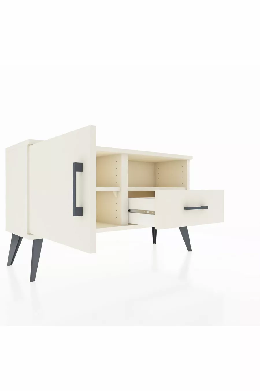 Commode Arges avec 2 étagères, 1 tiroir et 1 porte, couleur Pierre de Lune