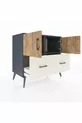 Commode Hyperion 2 étagères 2 tiroirs 2 portes Anthracite-Pin/Gris pierre