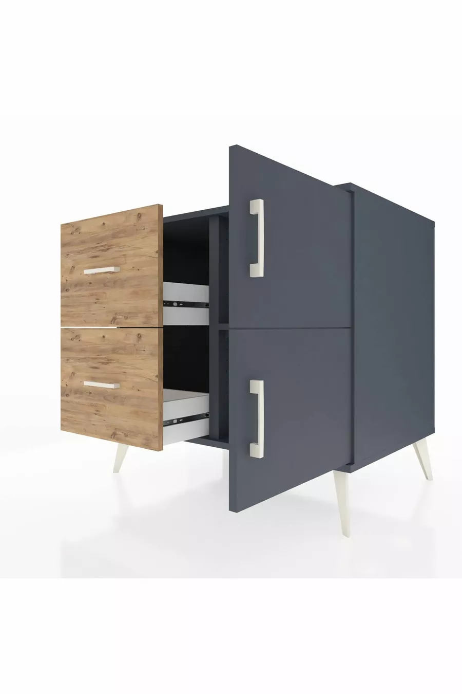 Kronos Dresser Single Shelf 2 Drawers 2 Doors Anthracite-Anthracite/Pine