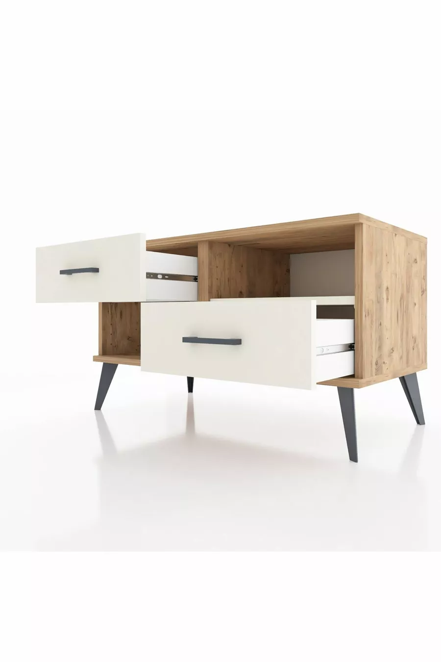 Commode Hyperion à un seul étagère et 2 tiroirs en pin-ardoise