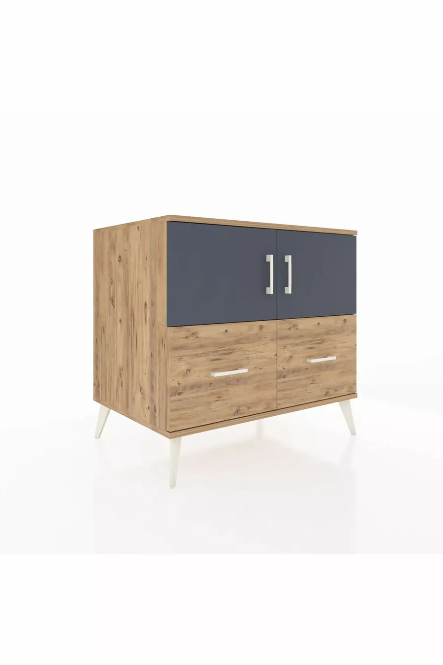 Commode Kronos avec 2 étagères, 2 tiroirs et 2 portes, Pin-Anthracite/Pin