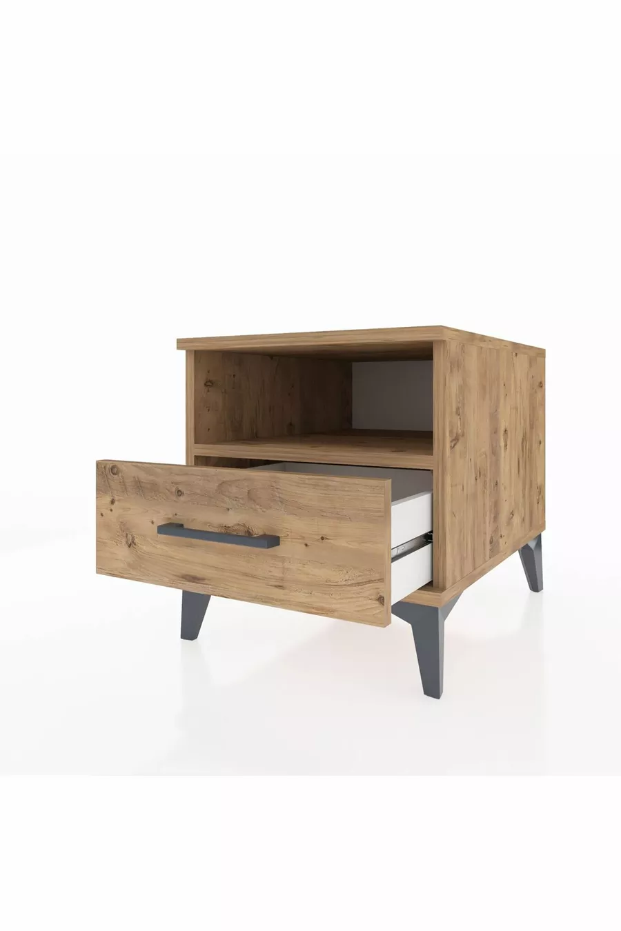Comodino Kronos con un ripiano e un cassetto in pino-pino