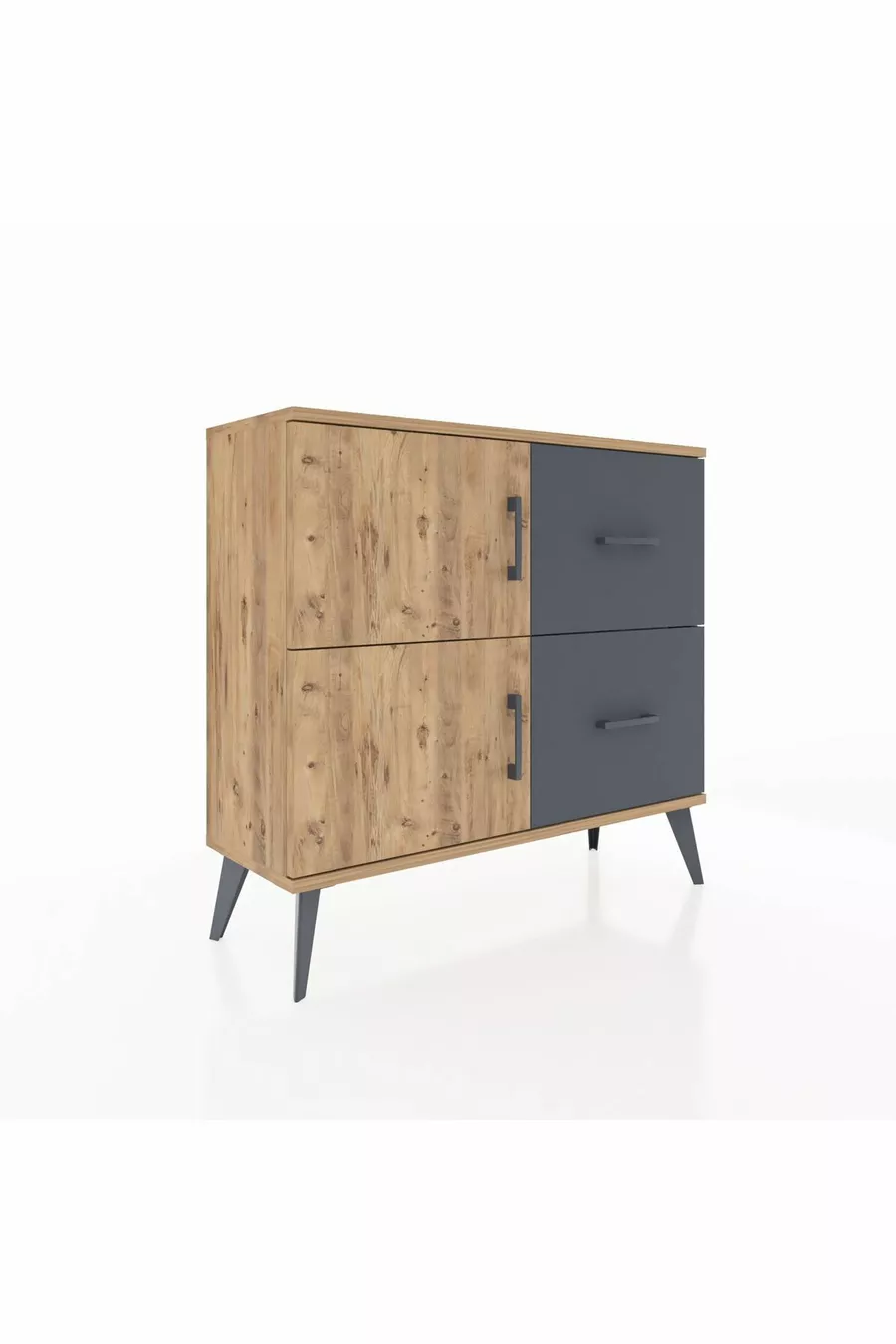 Commode Arges avec une étagère, 2 tiroirs et 2 portes, Pin-Pin/Anthracite