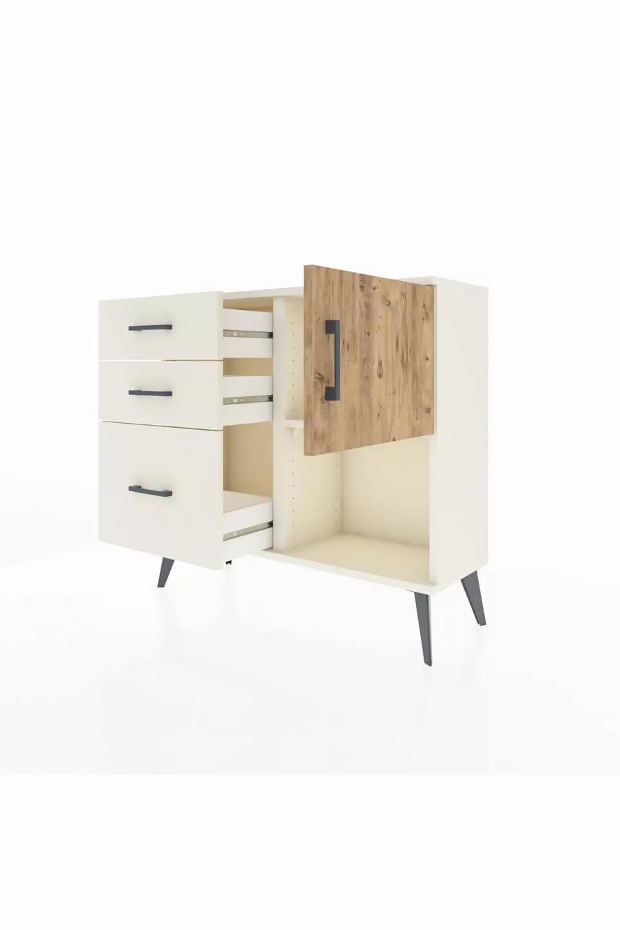 Arges Dresser Single Shelf 3 Drawers Single Door Moonstone-Pine/Moonstone