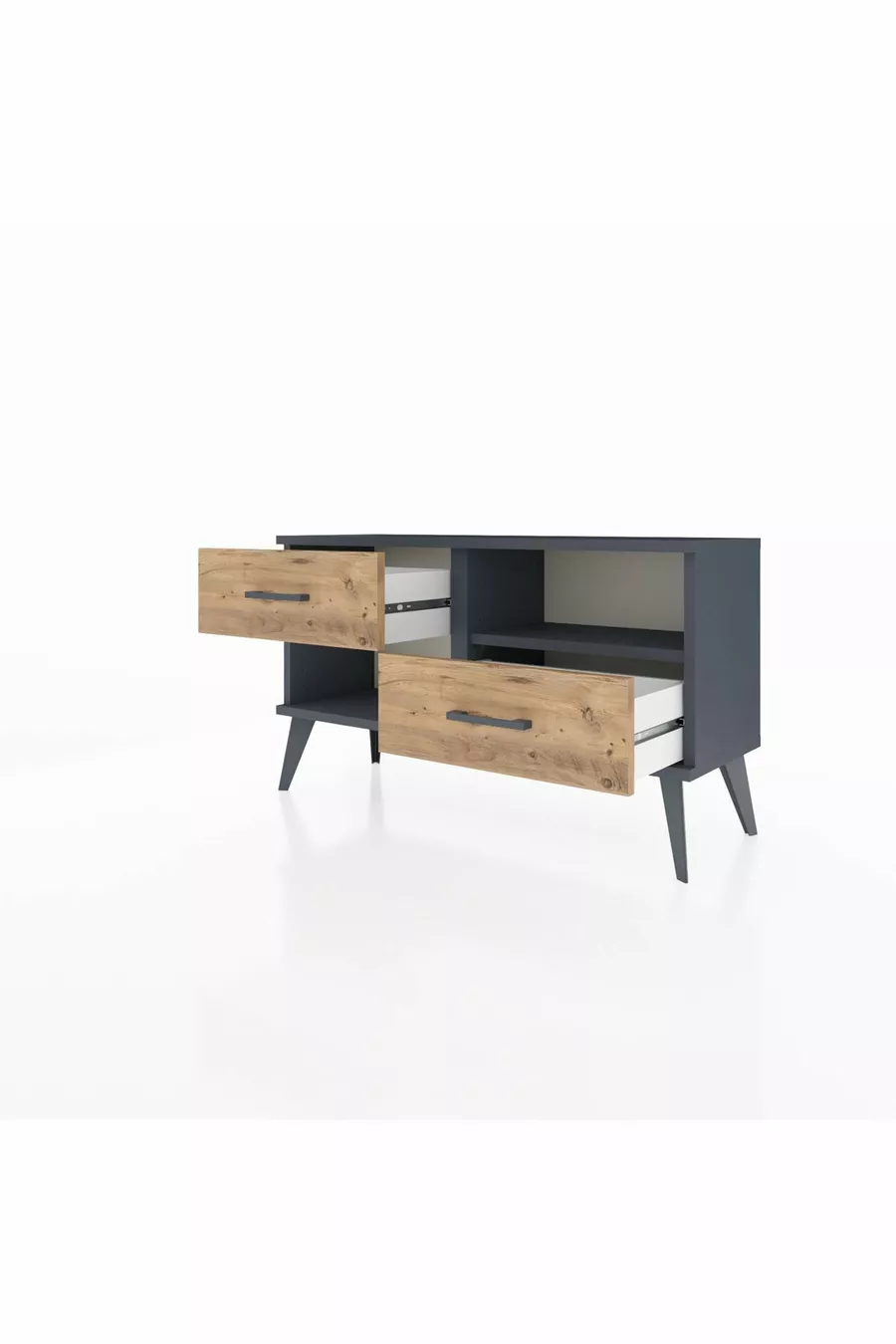 Commode Arges à une étagère et 2 tiroirs Anthracite-Anthracite/Sapin
