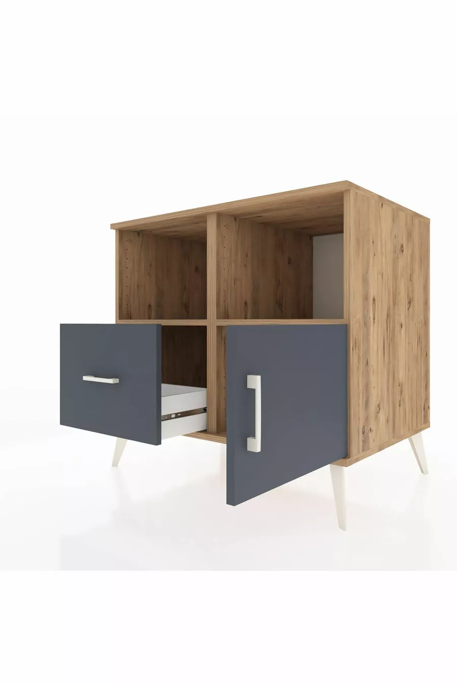 Commode Kronos avec 2 étagères, 1 tiroir et 1 porte, pin-anthracite