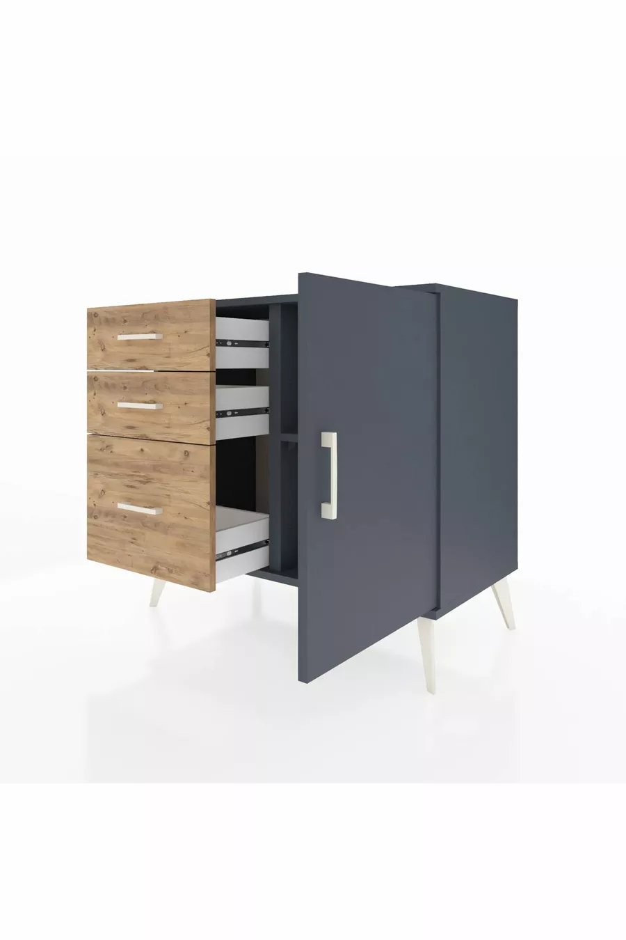 Commode Hyperion avec une seule étagère, 3 tiroirs et une porte, Anthracite-Anthracite/Sapin
