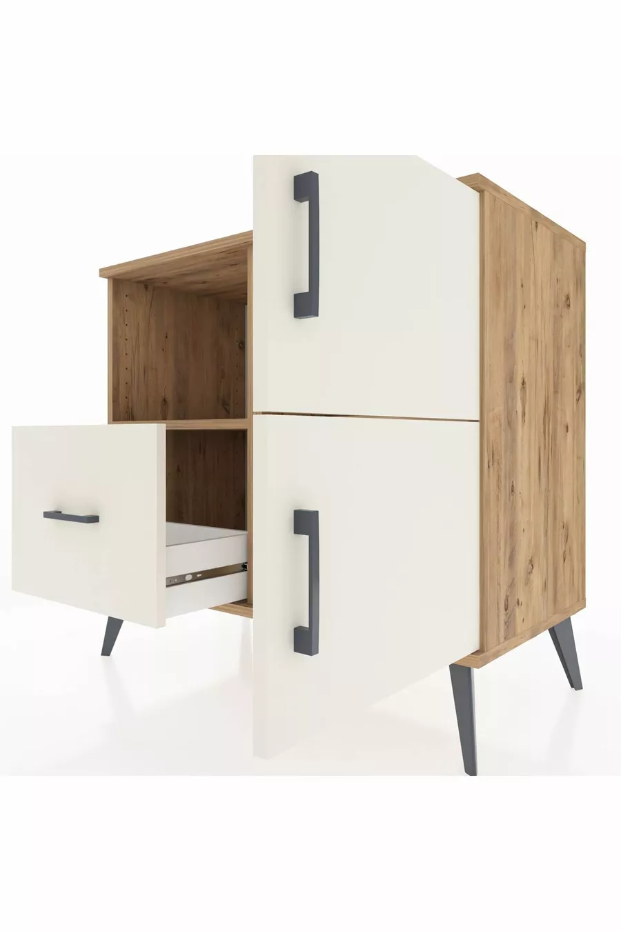 Commode Hyperion avec 2 étagères, 1 tiroir et 2 portes, en pin-pierre d'ardoise