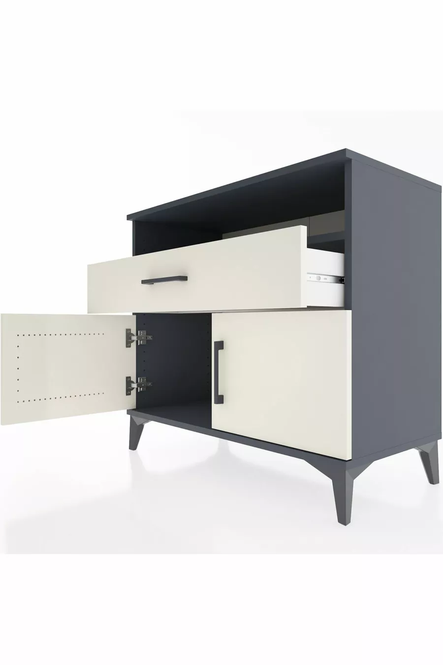 Commode Hyperion à une étagère, un tiroir et deux portes, Anthracite-Patine de pierre