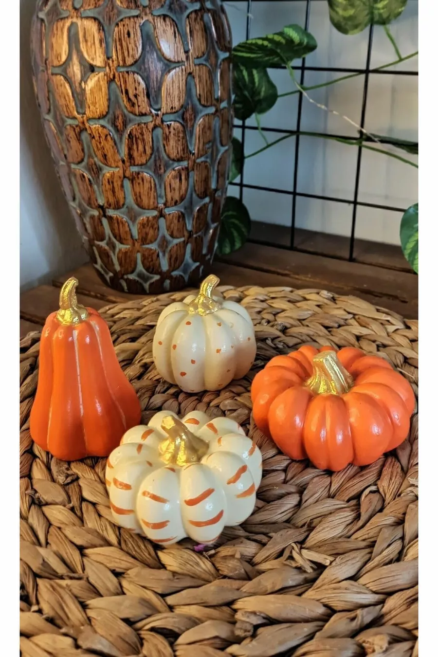 Objet décoratif bibelot fait main de 4 citrouilles décoration décoration cadeau