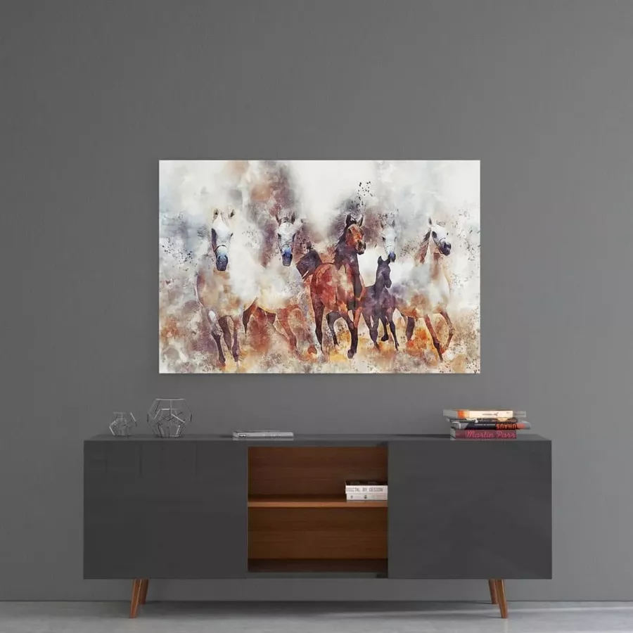Peinture sur verre de chevaux au galop