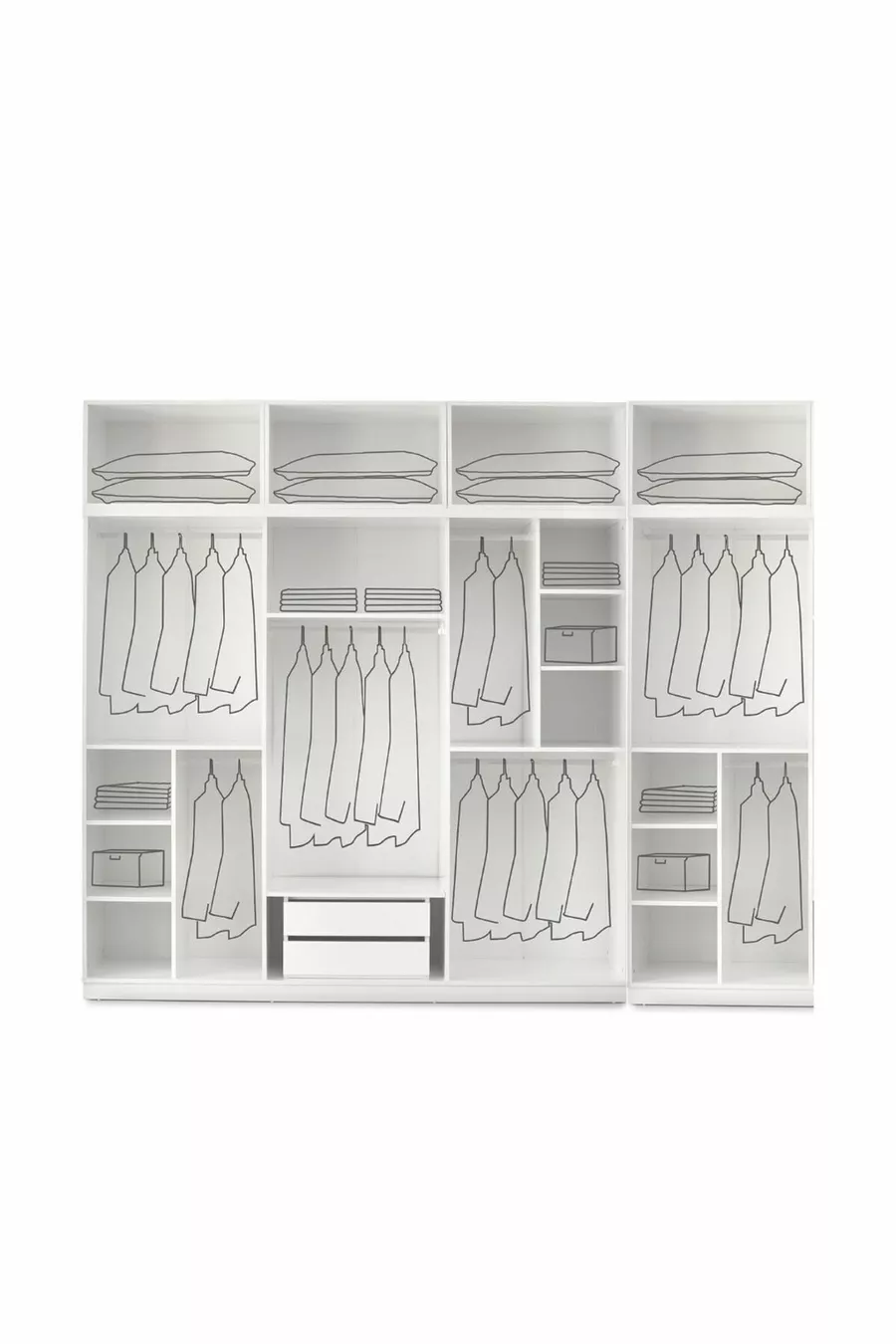 Armadio da abbigliamento bianco in MDF completo con 8 ante, scaffali e montaggio gratuito