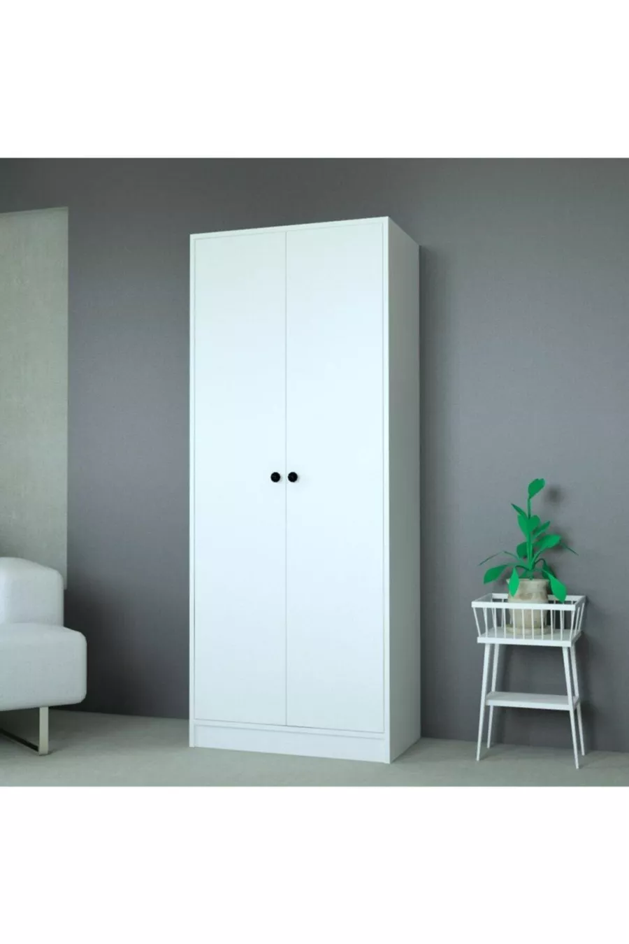 Vegas Armoire à vêtements avec tringle et étagère N°4 Blanc