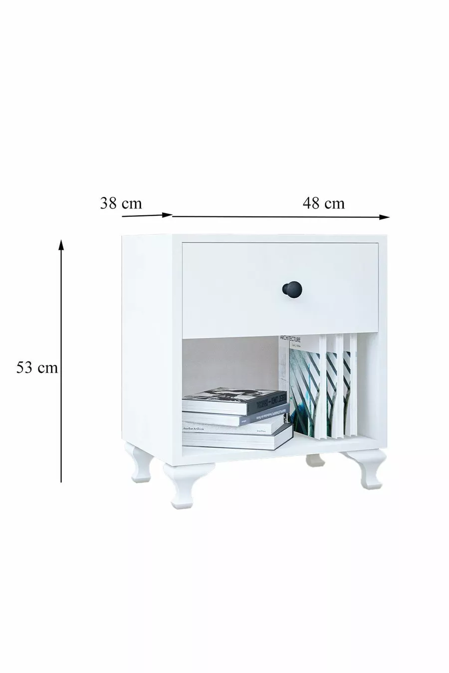 Table de chevet blanche avec poignée bouton