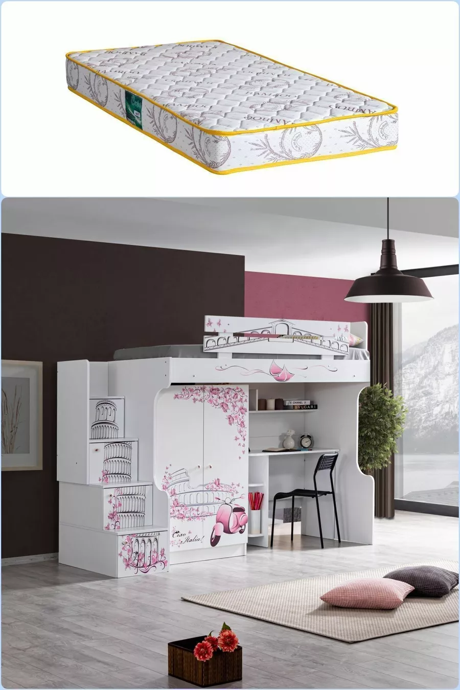 Lit superposé, armoire et bureau Pisa Ranza 1 pièce Comfortyatak