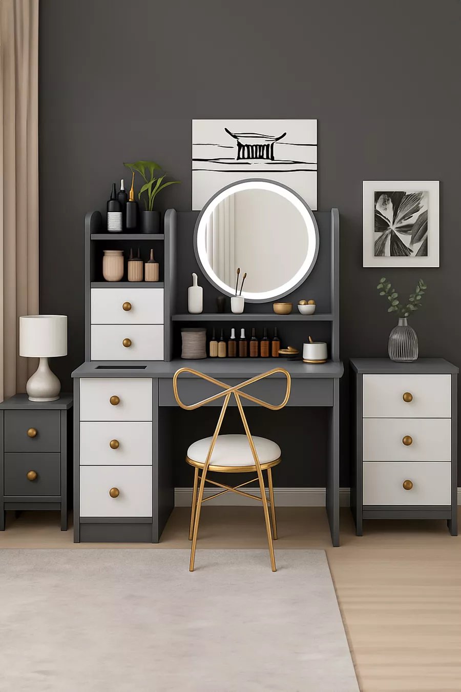 Coiffeuse moderne avec miroir et éclairage LED en MDF de qualité premium de 1ère classe (G)