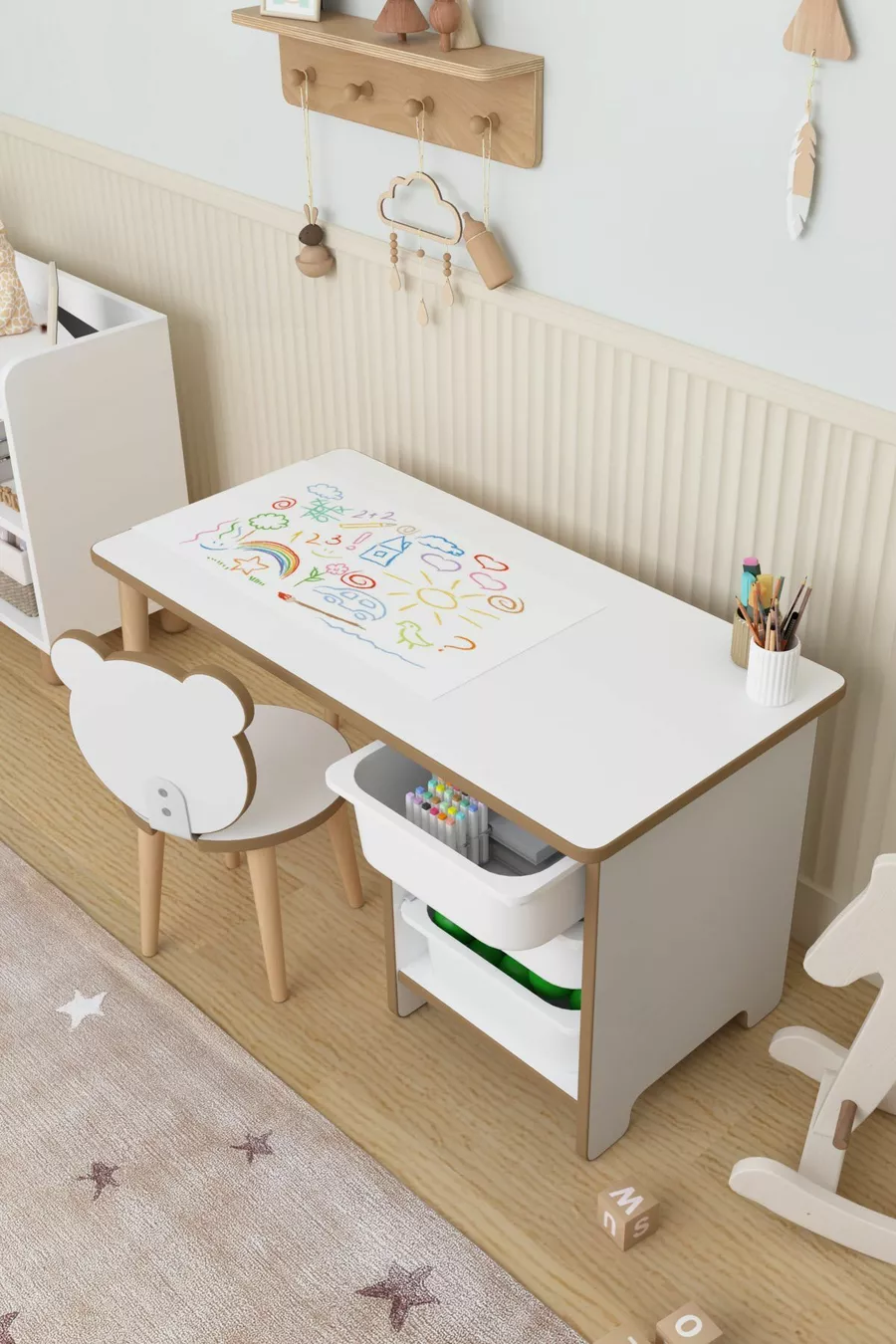 Paper Roll Activity Table Children's Study Desk Toy Cabinet