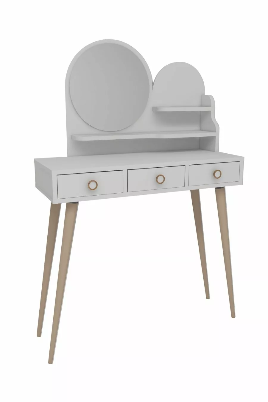 Coiffeuse en bois avec miroir et tiroirs Ruges sur pieds, blanc - Ruges