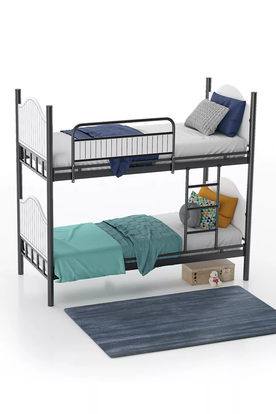 Lit superposé en métal avec tête de lit en bois Pirimis – Chambre d’adolescent, × cm