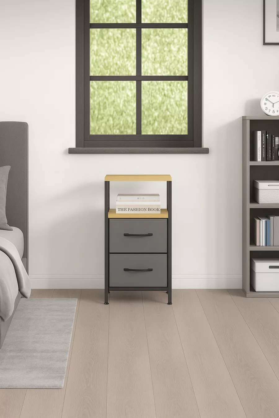 Table de chevet métallique à 2 étagères avec tiroir en cuir pour organiser la chambre