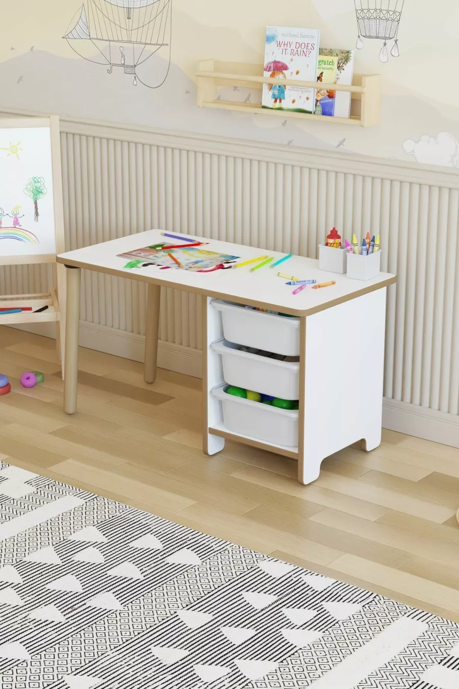 Çocuk Masası  Cm 3 Sepetli Çocuk Çalışma Masası Aktivite Masası Yaz-sil