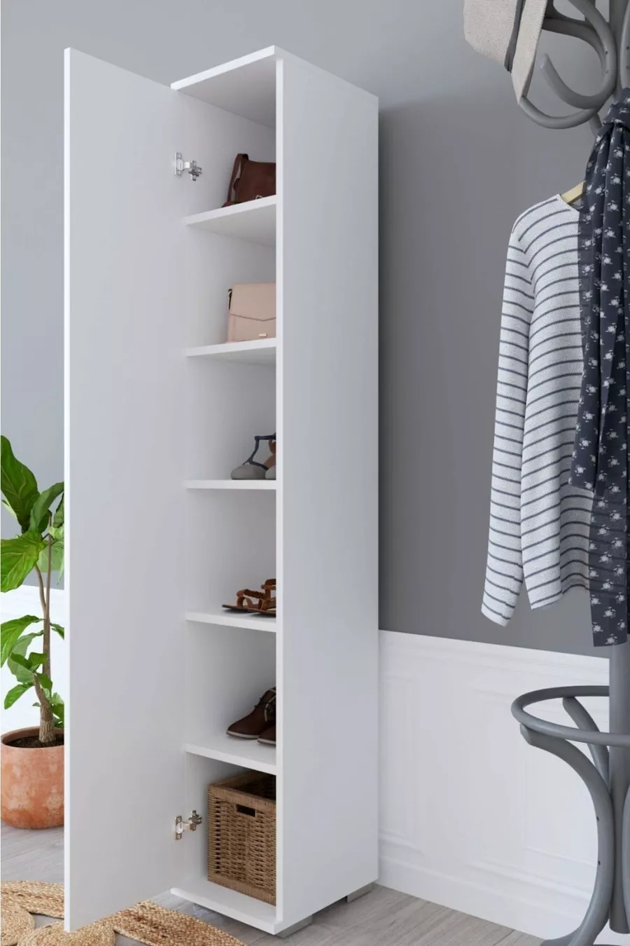 Armoire à une porte avec 6 étagères, armoire à vêtements, armoire à pulls, armoire à vêtements, armoire à chemises, armoire d'hiver, blanche
