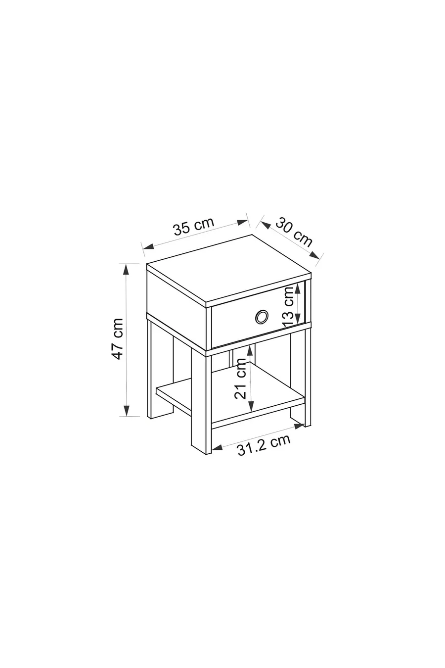 Table de chevet MoBiga Senay avec étagères et tiroirs