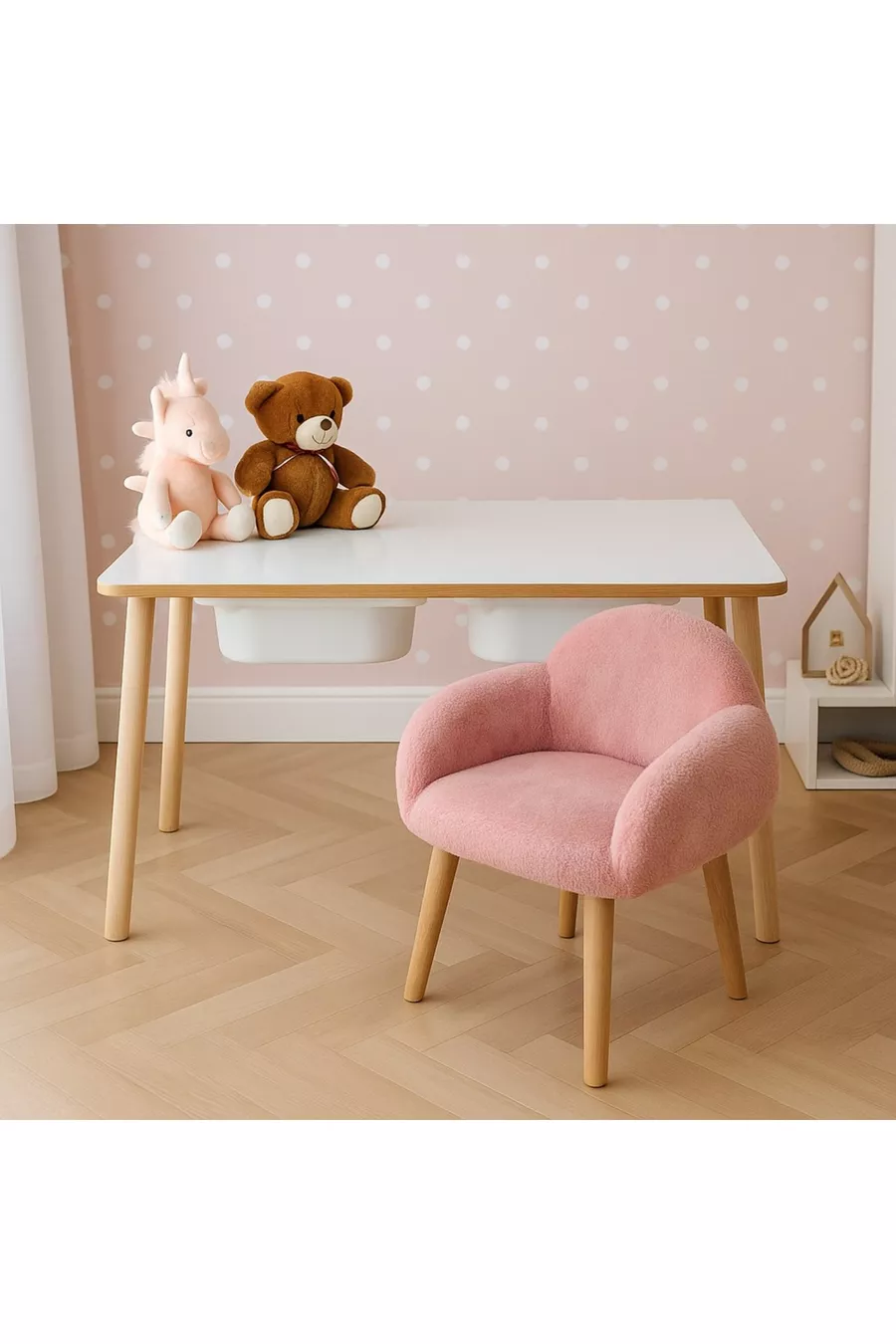 Ensemble de table pour enfants en bois avec pouf et fauteuil