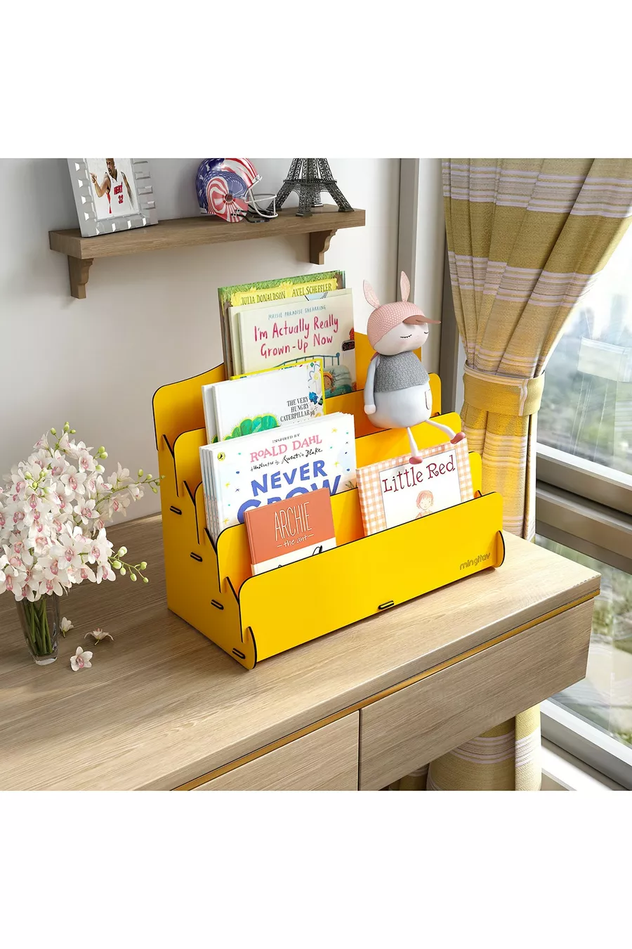 Mini Bibliothèque Montessori Lucky pour Enfants à 4 Étages en Bois, Bibliothèque pour Chambre d'Enfants, Mini Bibliothèque de Bureau