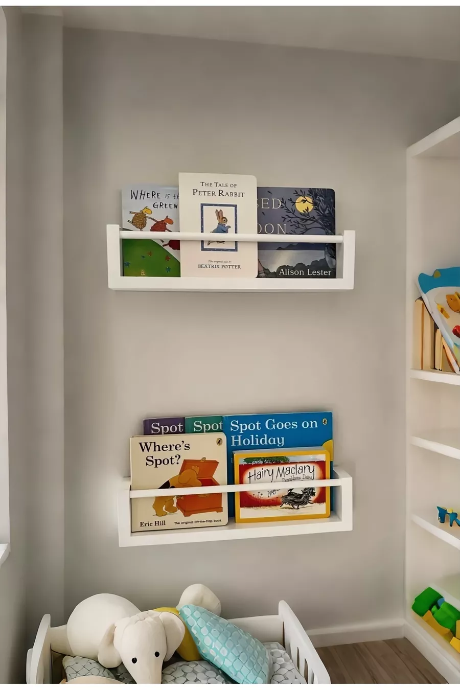 رف حائط مزدوج من MDF، مكتبة باللون الأبيض
