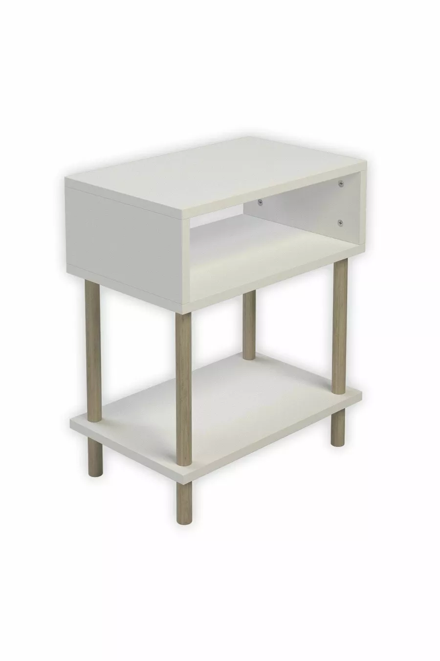 2-Shelf Modern Nightstand Bedroom Bedside Organizer Wooden Leg Side Table - White
