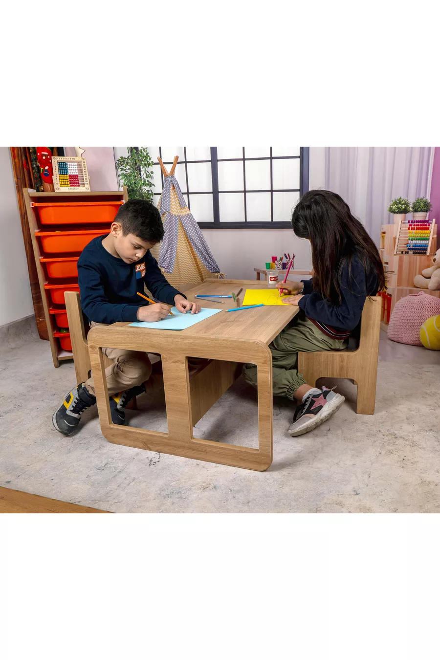 Table d'activités pour enfants - Table de jeu et d'étude pour enfants pour deux personnes