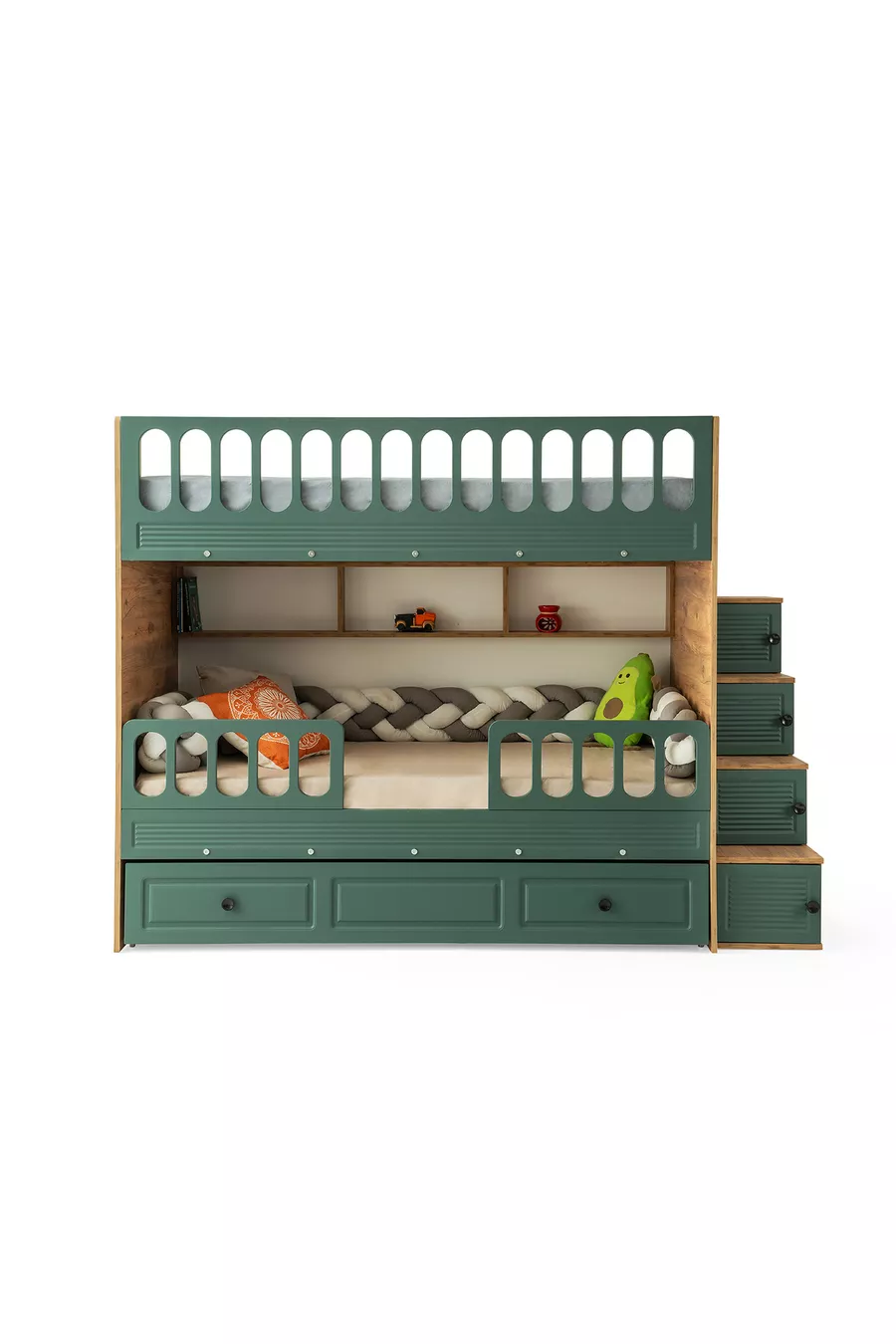 Rolluik Bunkbed met Zuigfunctie, Stalen Ondersteuning, Membrane Bekleding 100% MDF