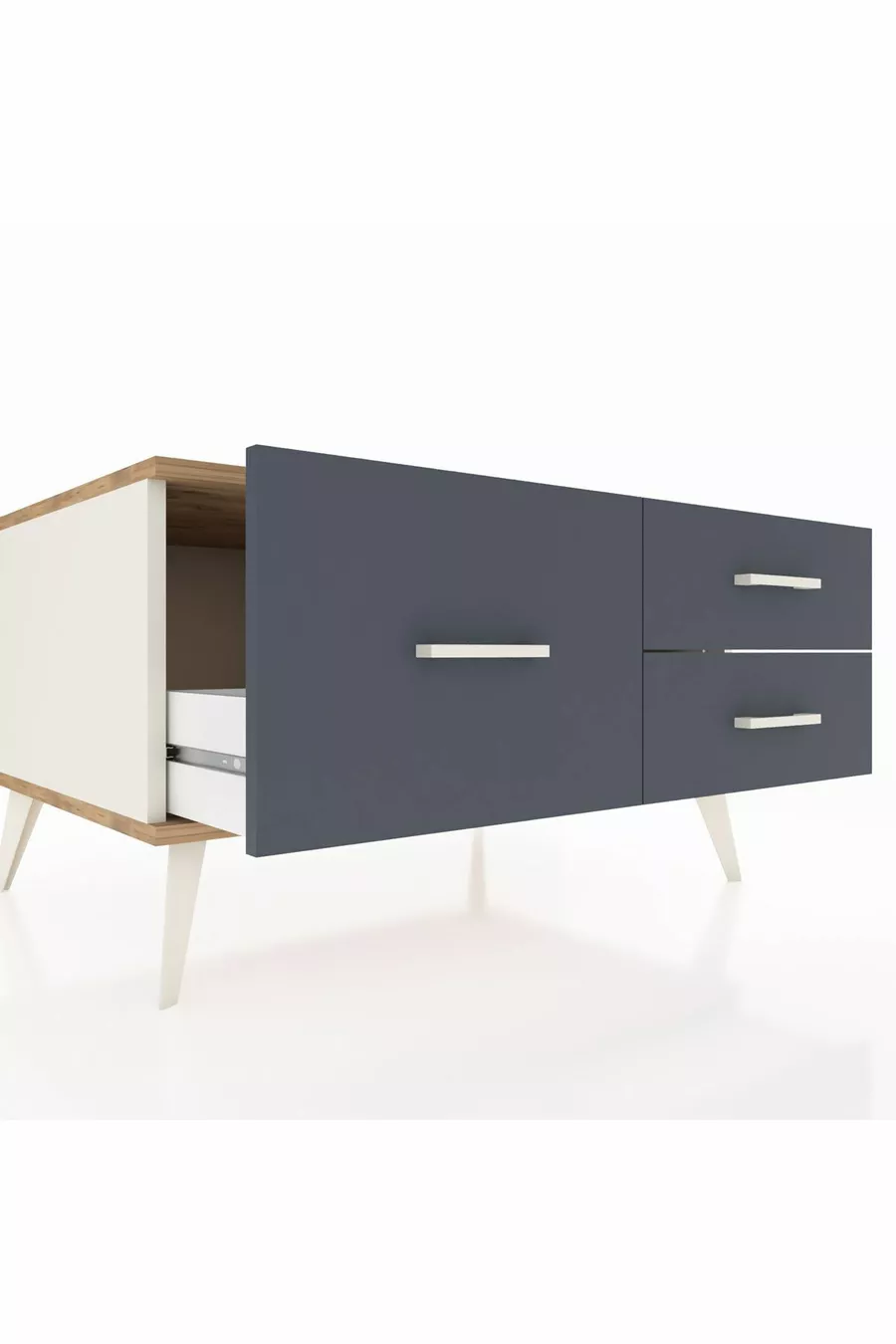 Commode Kronos 3 tiroirs Pierre de lune-Pin/Anthracite